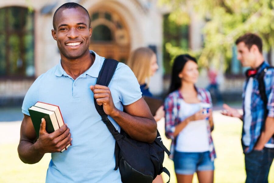 A student holding books