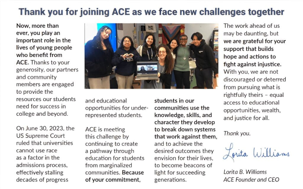 Group photo of diverse ACE members celebrating achievements and challenges.