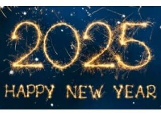 Sparkling 2025 and Happy New Year message with bright lights.